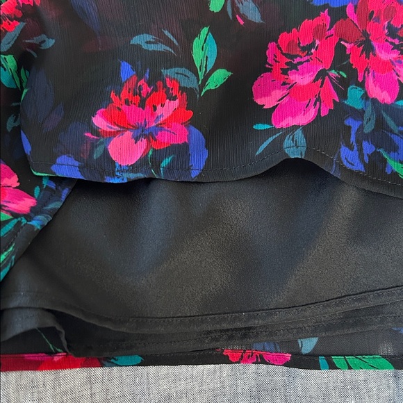 J. Crew Smocked Keyhole Blouse Black with Pink, Red and Blue Floral Design - Picture 6 of 8